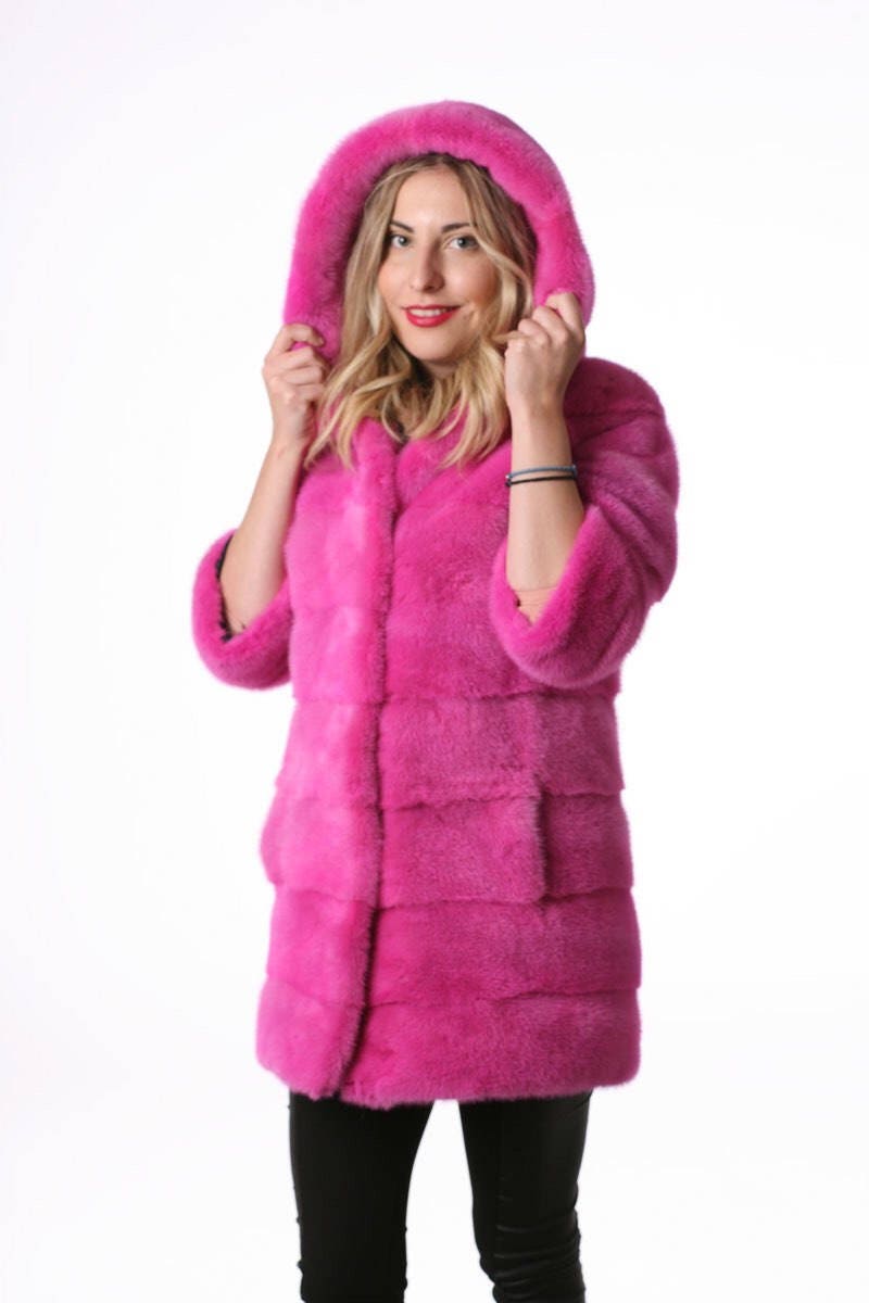 Luxury Gift / Pink Mink Fur Coat/ Fur Jacket Full Skin / Etsy