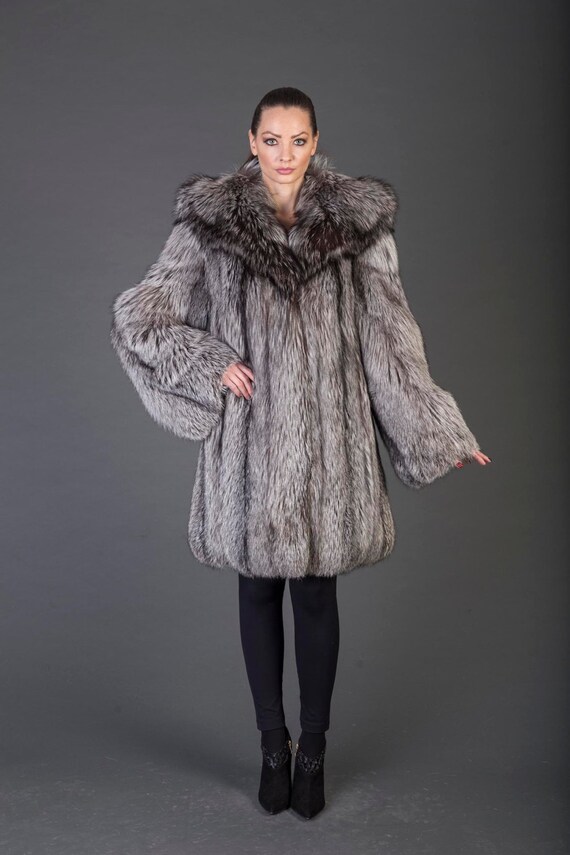 Luxury Gift/ Silver Fox Fur Coat/fur Jacket Full Skin / | Etsy