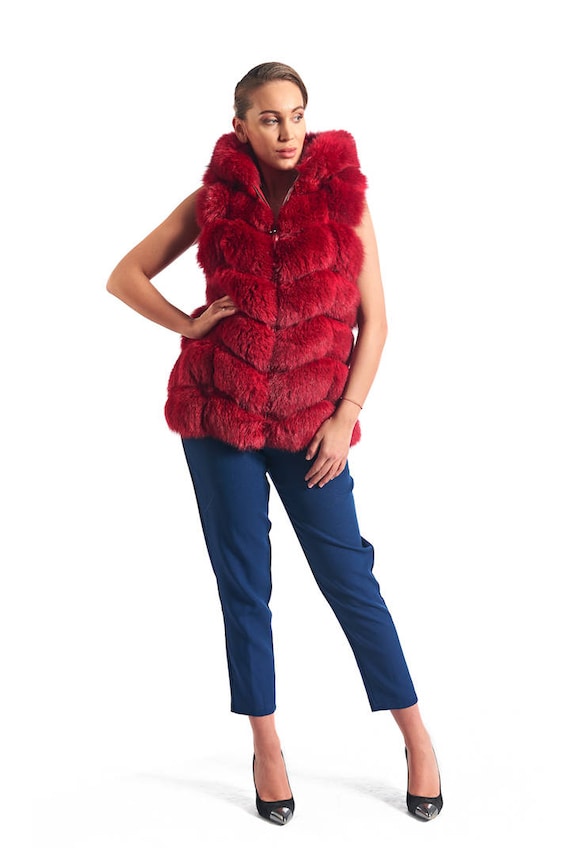 Luxury Gift Red Fox Fur Vest Women s Hooded Women s Brand New All