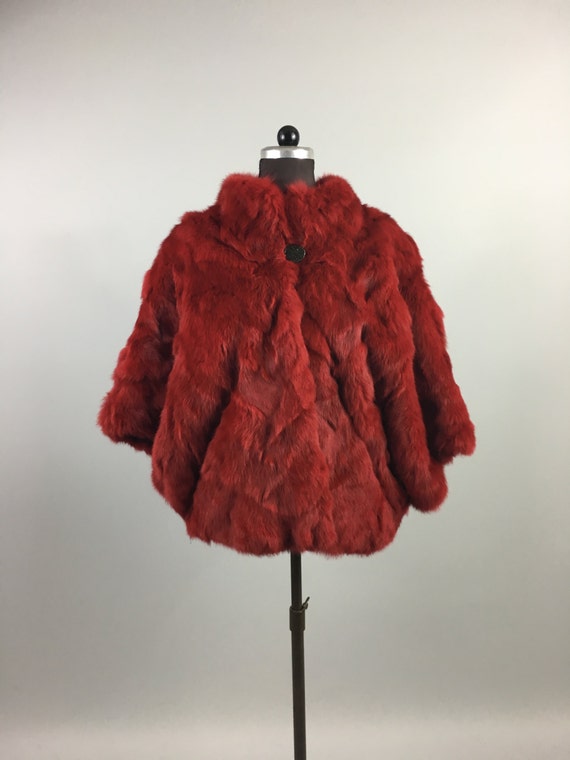 Genuine Rabbit Fur Hooded Vest in Red Color 