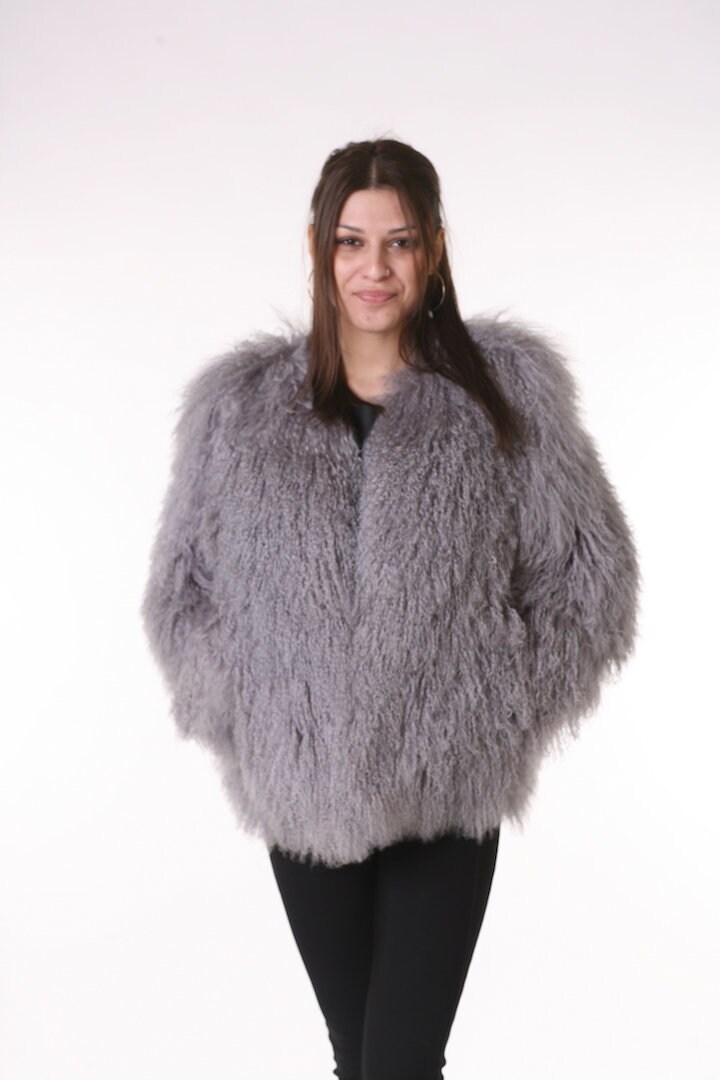 Luxury gift/ Grey Mongolian Fur Coat Women's/ Women's | Etsy