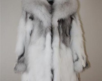 Platinum Fur Knee Length Jacket | Fox Fur Jacket | Fox Fur Coat | Platinum Fox Jacket | Luxury Fur Coat | Holiday Gift for Her