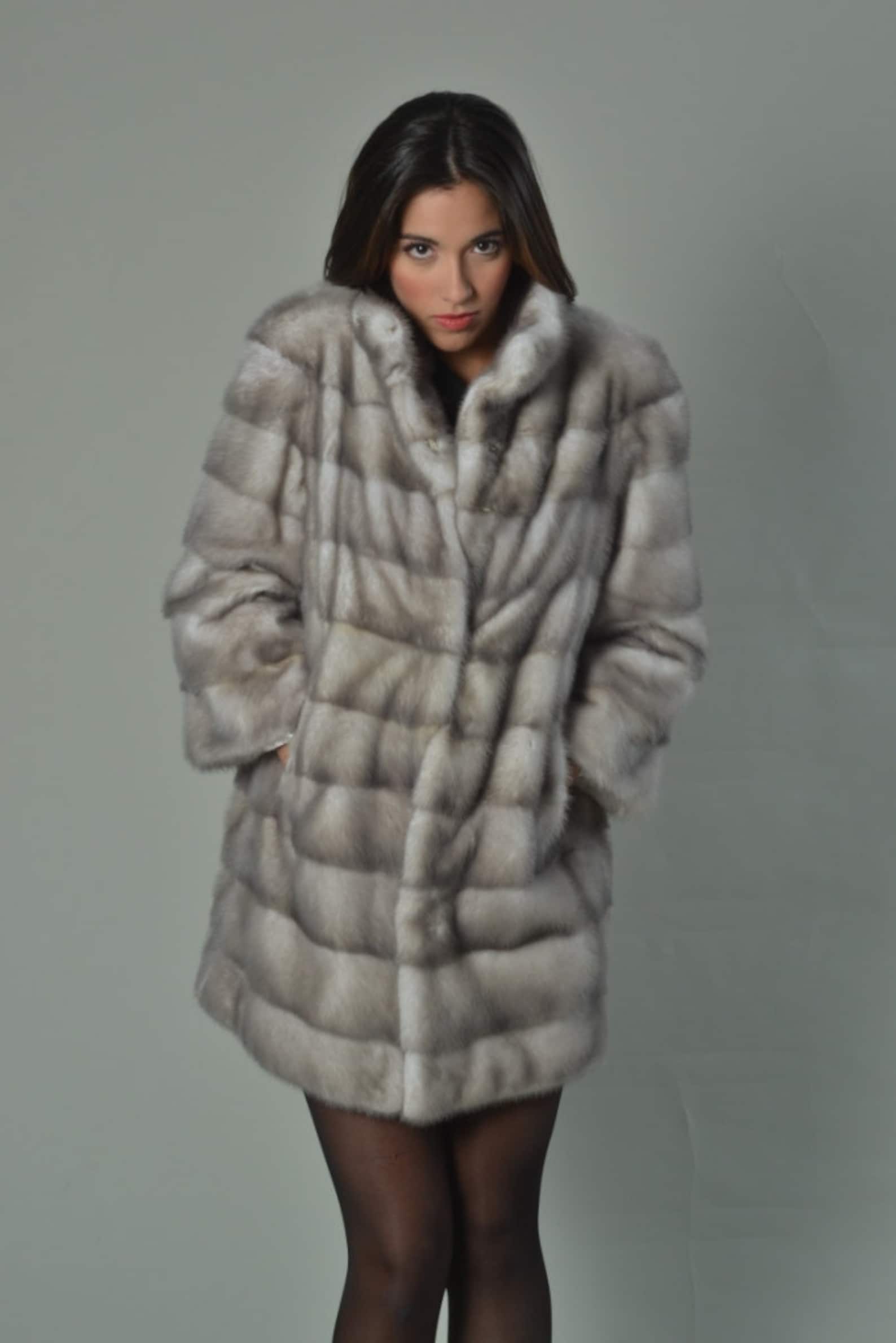 Luxury gift/Silver blue Mink Full skin Fur coat/Fur | Etsy