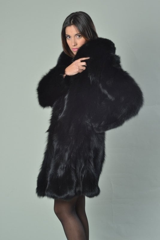 Fendi Zucca Shearling Fox Fur Belted Coat Black