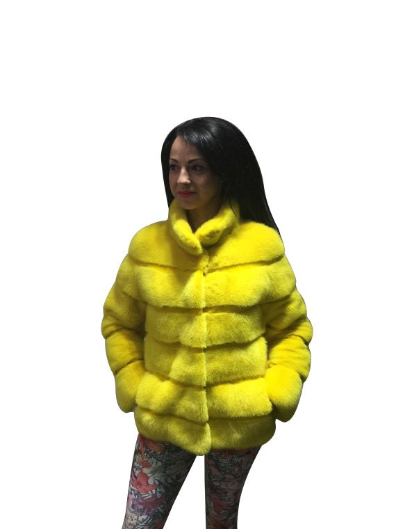 Luxury gift / Yellow Mink fur coat/ Fur jacket Full skin / Etsy