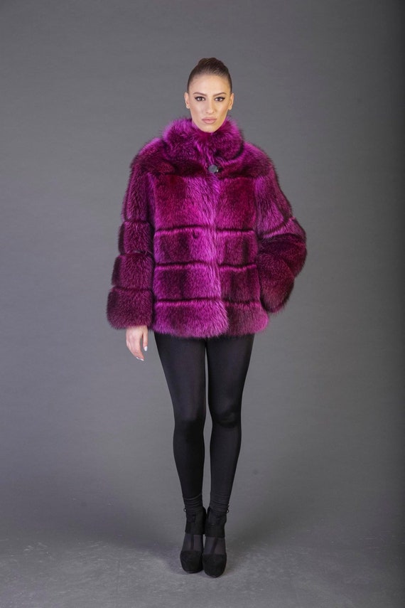 Luxury gift | Fuchsia Raccoon Fur coat | Fur jacket full skin | Wedding or anniversary present | kgre