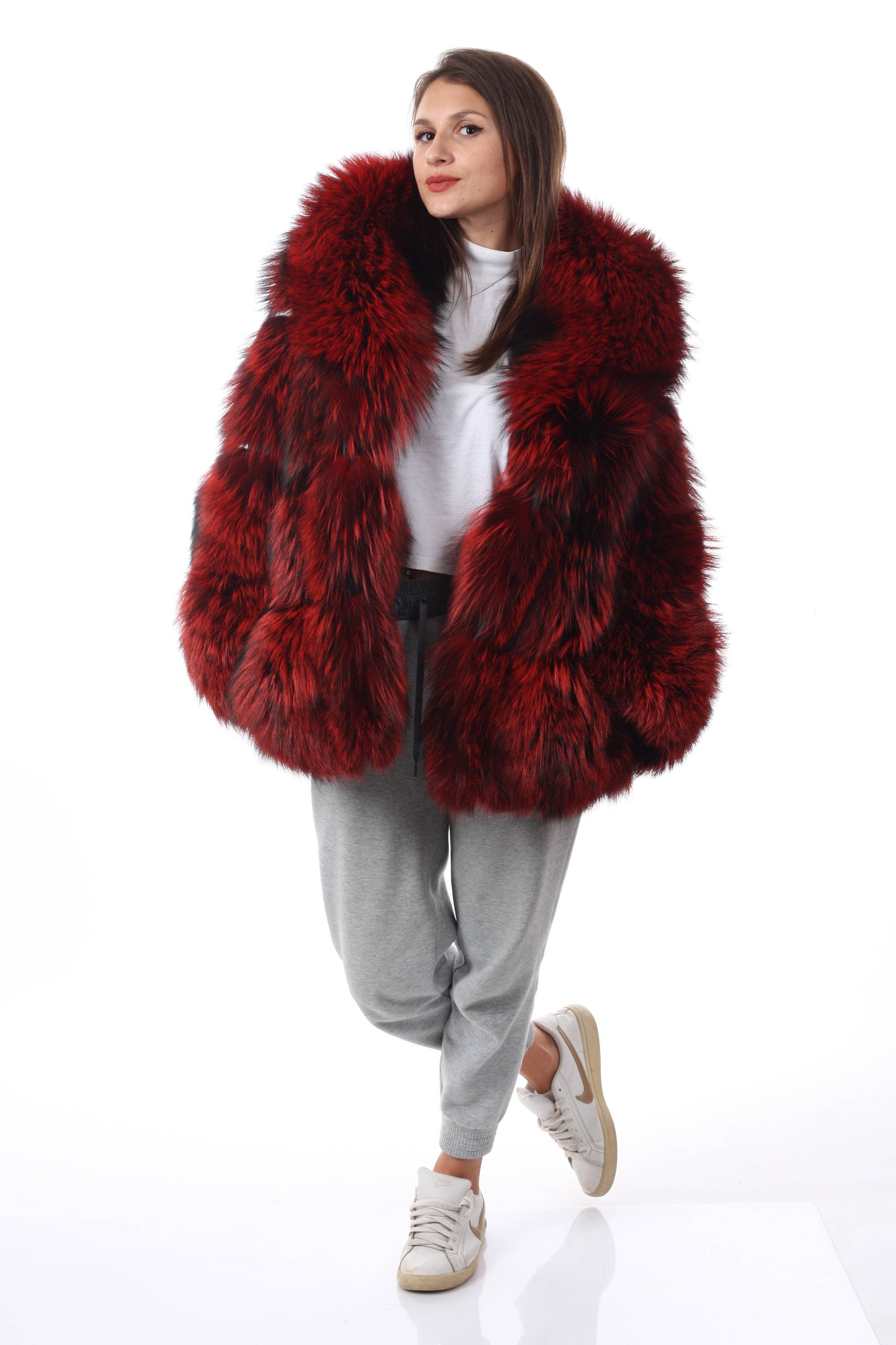 Faux red fox cheap fur coat