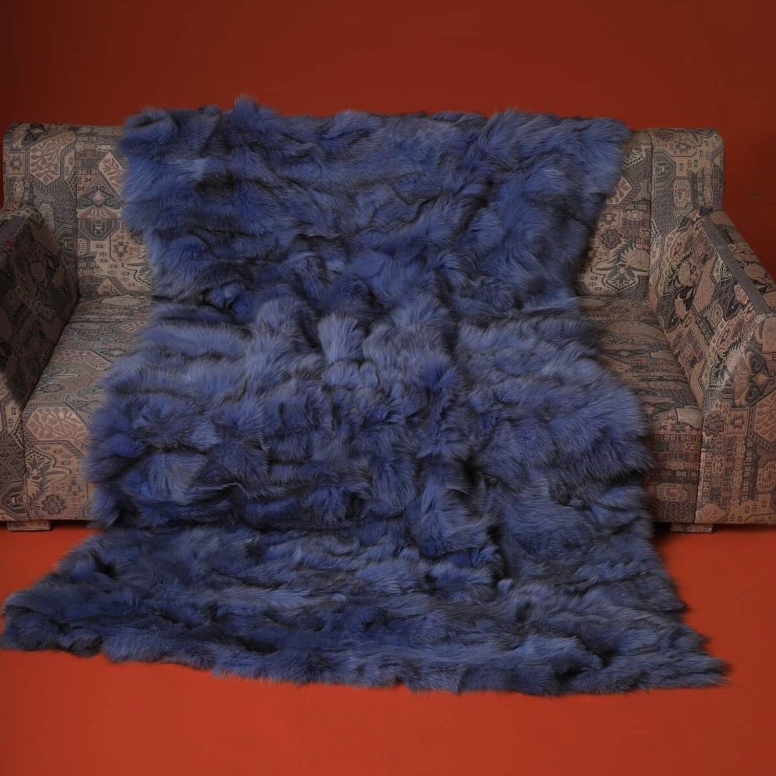 Blue Color Fox Fur Blanket Luxury Bedding Blue Fox Blanket Etsy