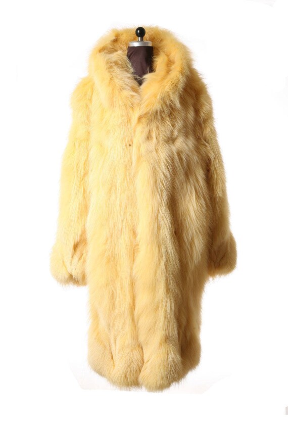 Luxury Gift Mens Yellow Fox Fur Coat Fur Jacket Full Length Hooded