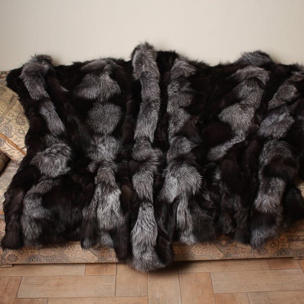 Silver Fox Fur Blanket | Luxury Bedding | Silver Fox Blanket | Animal Hide Blanket | Real Fox Blanket | Animal Pelt Blanket