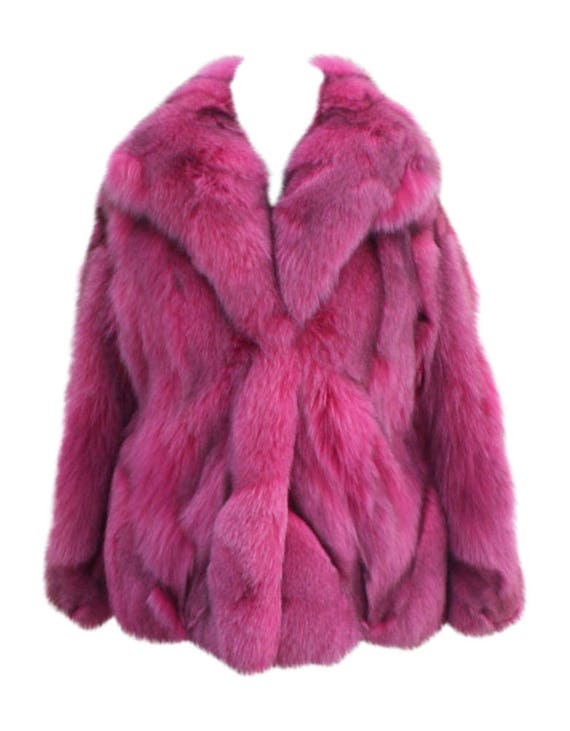 Neon Pink Fur Waist Length Jacket Fox Fur Jacket Fox Fur | Etsy