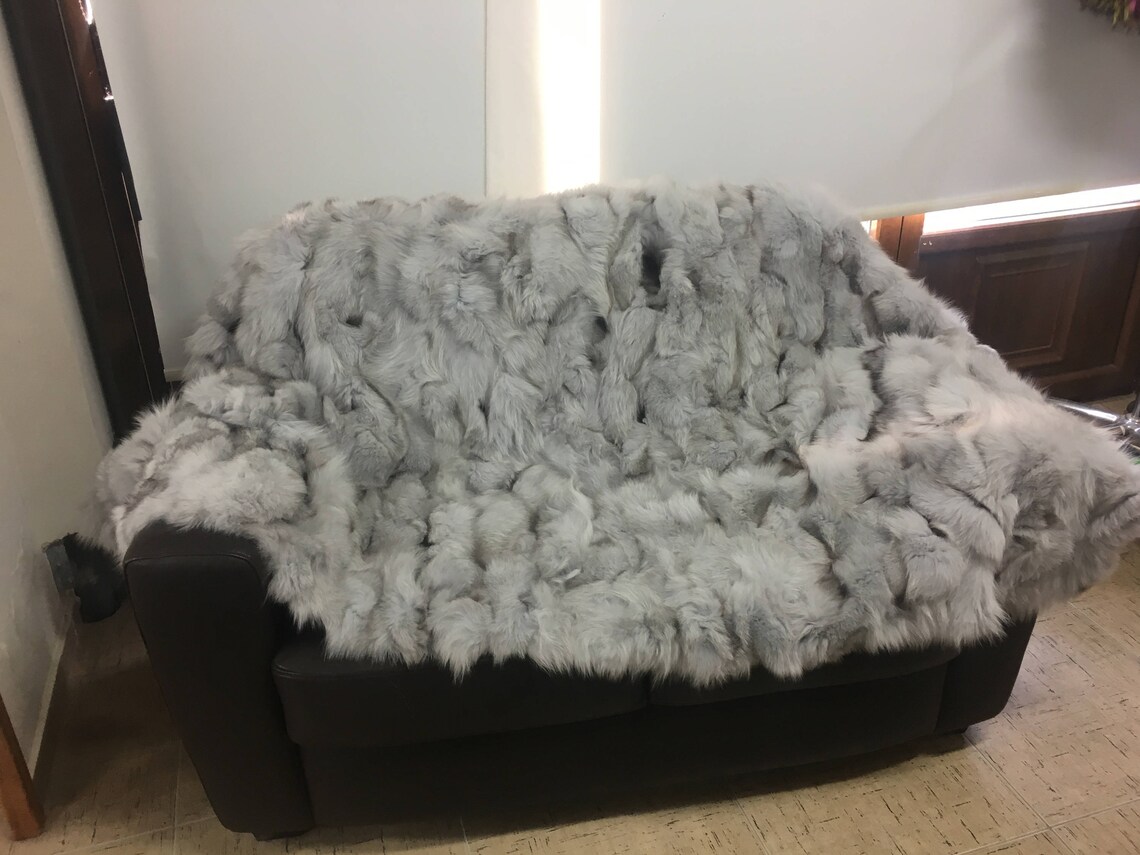 Grey Fox Fur Blanket Luxury Bedding Grey Fox Blanket Etsy