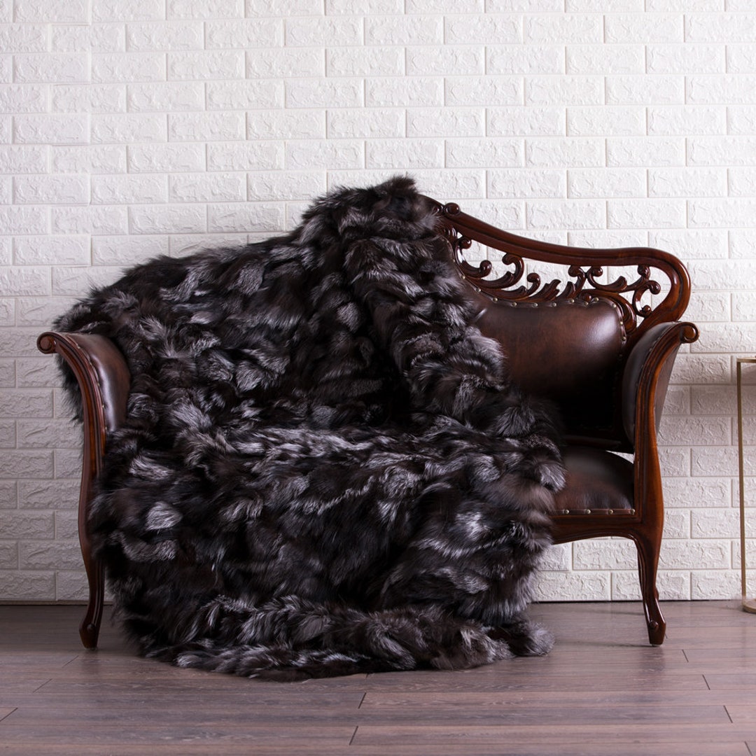 Silver Fox Fur Blanket Luxury Bedding Silver Fox Blanket Etsy