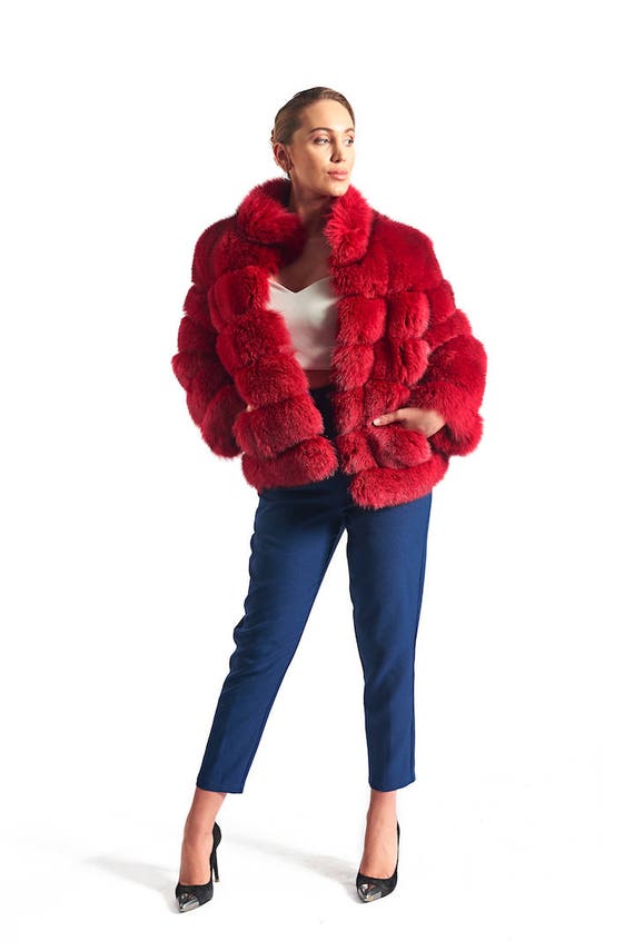bright red fur coat