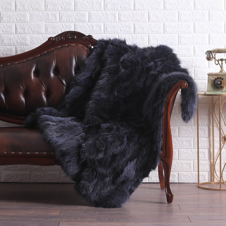 Dark Grey Fox Fur Blanket Luxury Bedding Dark Grey Fox Etsy