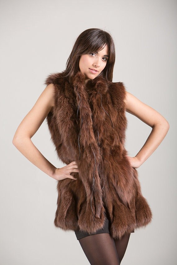 Luxury Gift Brown Fox Fur Vest Pace Etsy Canada