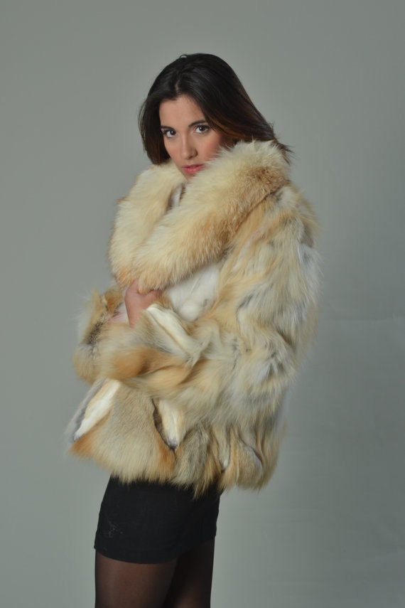 Real Fox Fur Jacket, Gold Fox Fur Jacket With Wood, Fluffy Fur Jacket,  Luxury Fur Jacket -  Israel