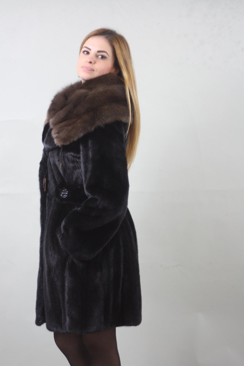 Black Mink Sable Hooded Fur Coat Black Fur Coat Black Mink - Etsy