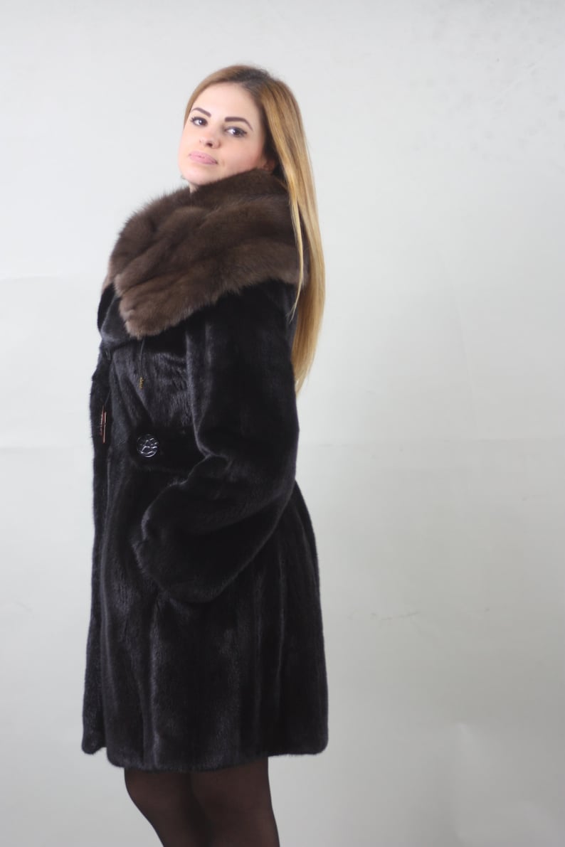 Black Mink Sable Hooded Fur Coat Black Fur Coat Black Mink Etsy