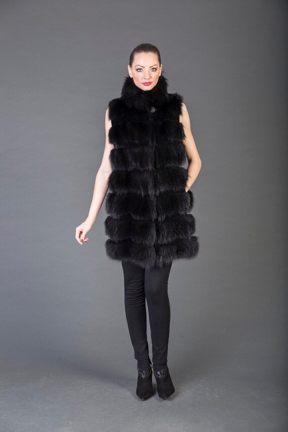 Navy blue hotsell fur vest