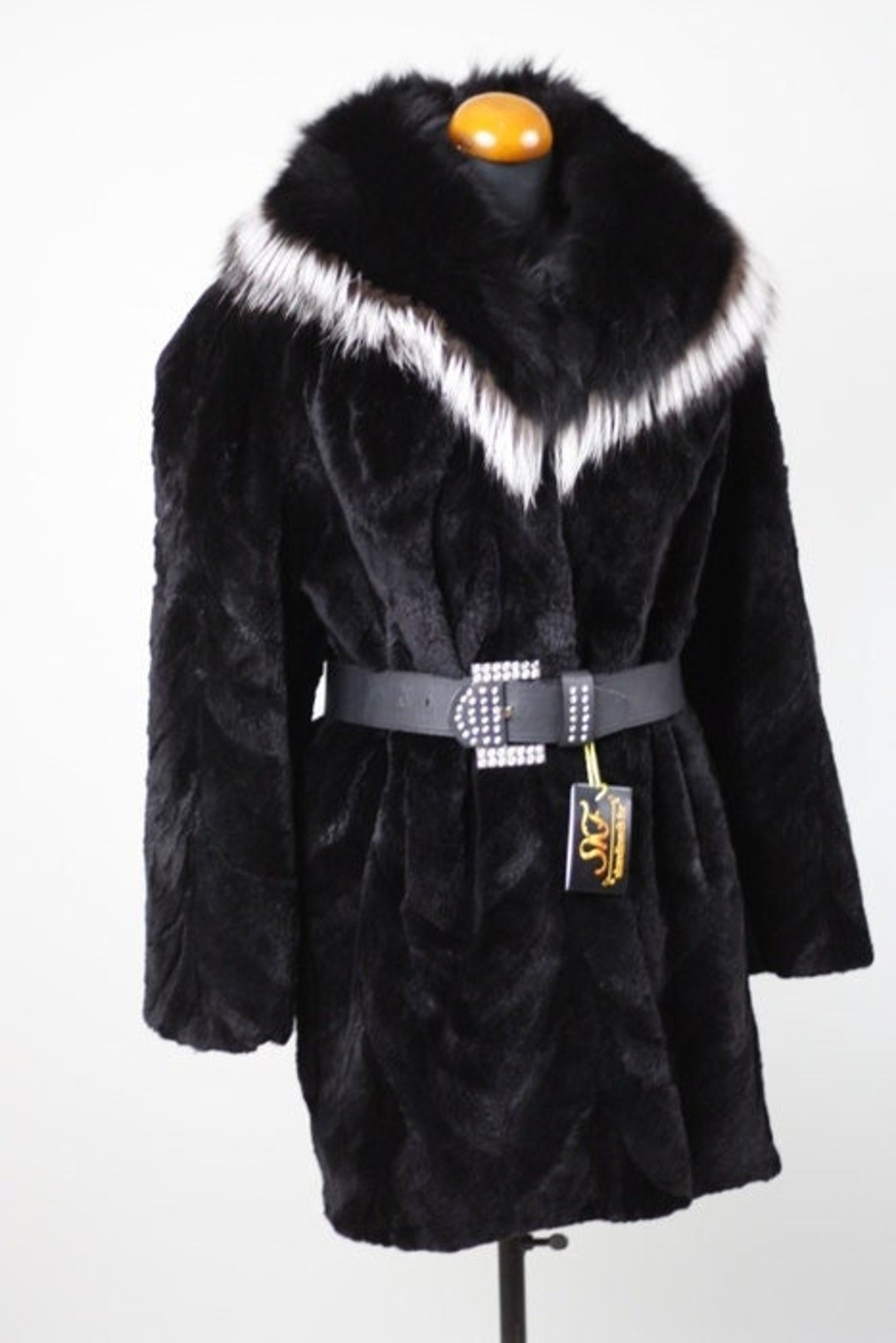 Luxury Gift Black Sheared Beaver Fur Coat Leather Belt - Etsy