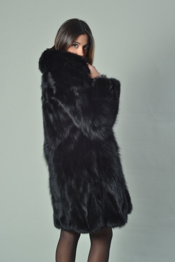 Black Fox Fur Knee Length Jacket Fox Fur Jacket Fox Fur - Etsy Canada