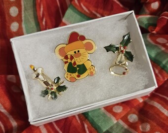 3 broches navideños vintage