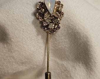 Broche/alfiler para sombrero antiguo vintage de ópalo y diamantes de imitación de la década de 1940