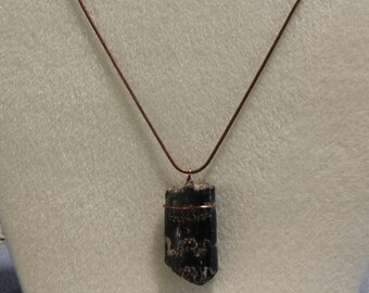 Collar con colgante de fósil de baculita: alambre de cobre envuelto, cadena ajustable