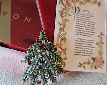 Pin de árbol de Navidad de Avon vintage de 2004: joyería navideña, caja original