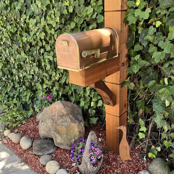 Modern wooden rustic Cedar Mailbox Post: Custom Rough Sawn customized support for your mailbox.