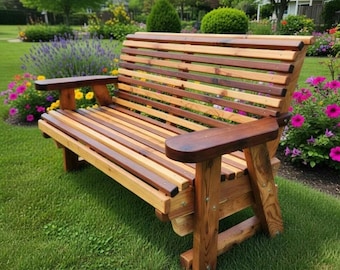 Mecedora de porche vintage con portavasos.