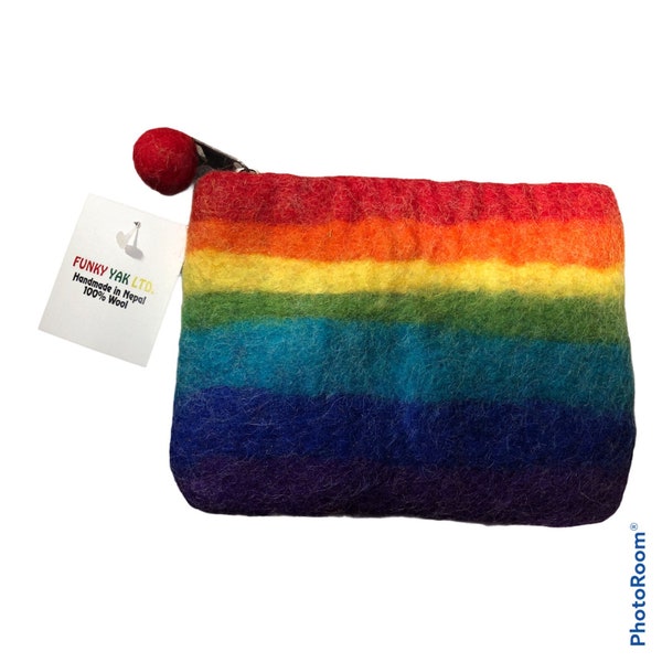 Handmade felt rainbow  purse