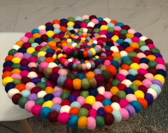 felt pom pom trivets/hotpads , 20cm round handmade in Nepal