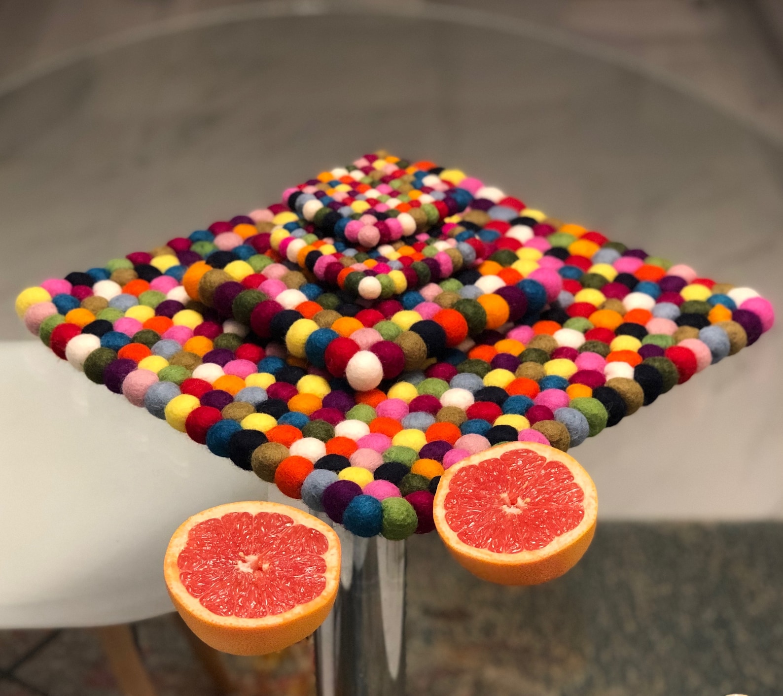 Felt pom pom trivets/hotpads 20cm round handmade in Nepal Etsy