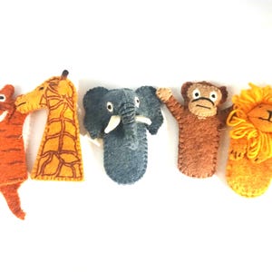 Jungle  animal finger puppets. Lion tiger elephant monkey and giraffe