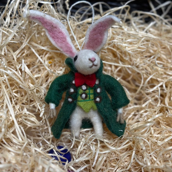 Handmade felt rabbit with coat , spy rabbit