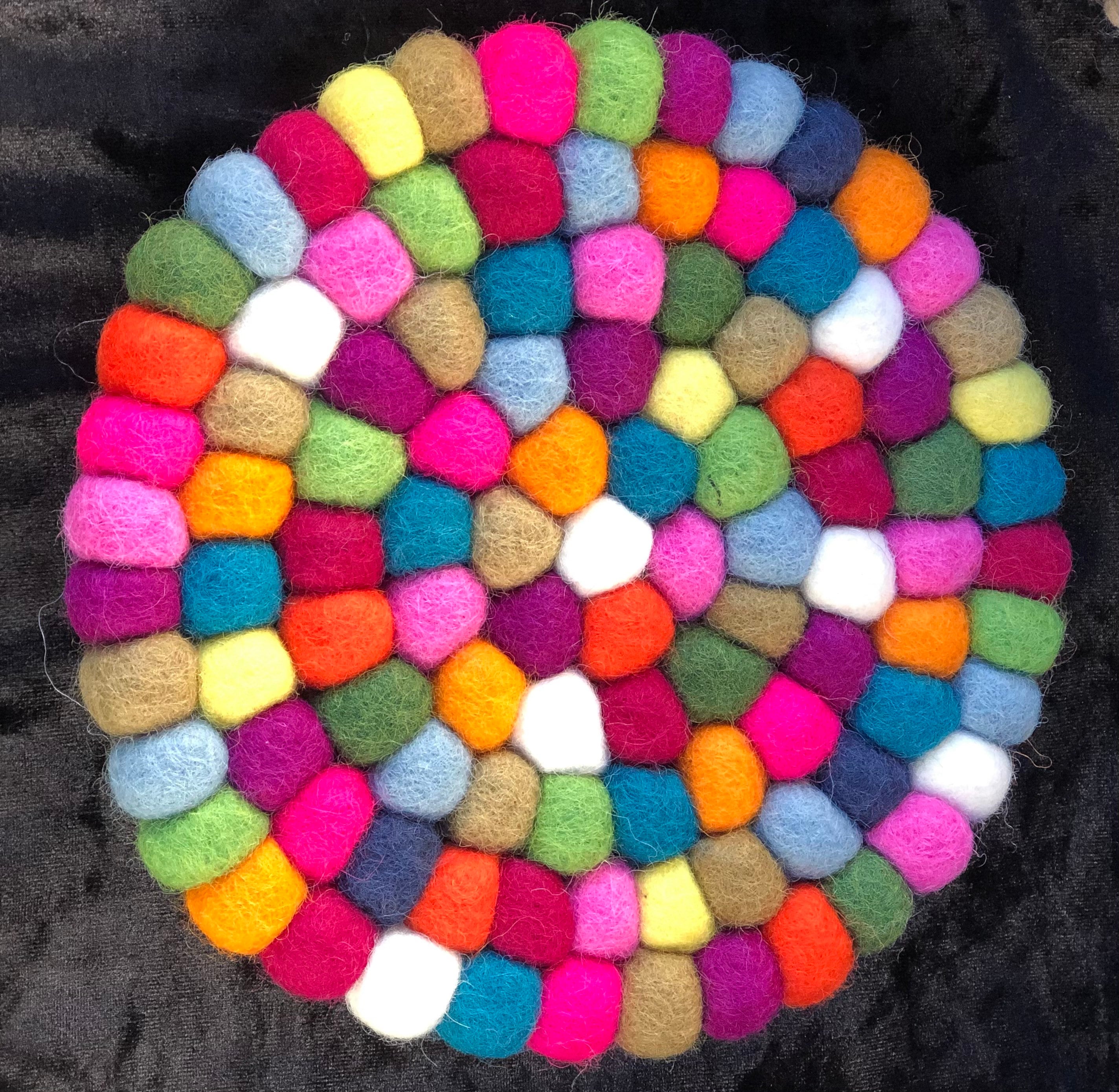 Felt pom pom trivets/hotpads 20cm round handmade in Nepal Etsy