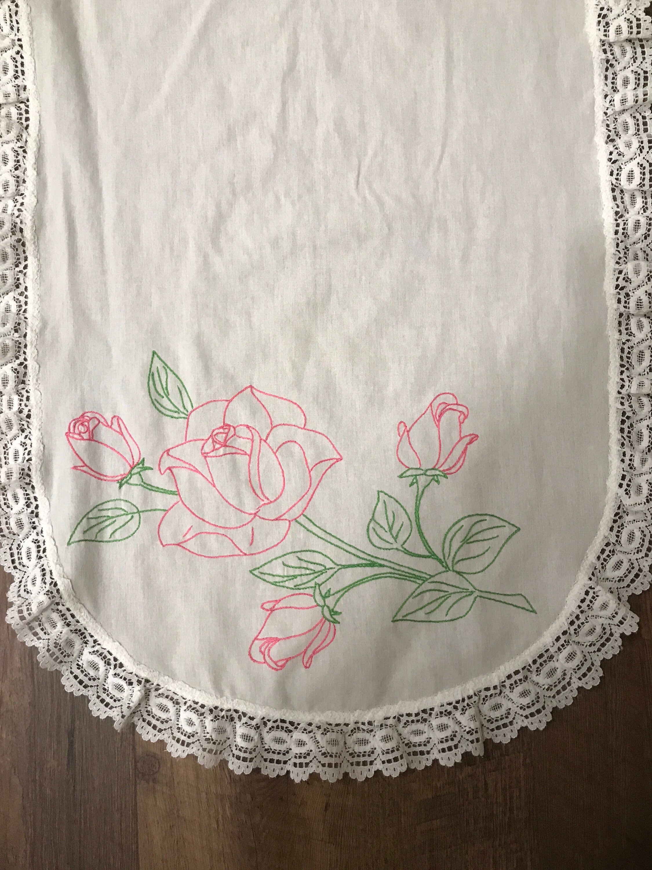 Embroidered Roses Table Runner Etsy