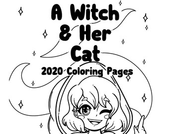 10 Digital Coloring Pages A Witch and her Cat Coloring Book