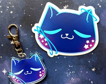 Galaxy Kitty Cosmic Cat 2in Acrylic Charm and 3inch Sticker
