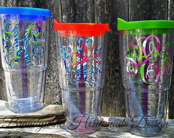 Clear 24 oz Tumbler, 24 oz Tervis Like Tumbler, Personalized Tumbler, Lilly Pulitizer Monogrammed Tumbler, Tumbler with Straw