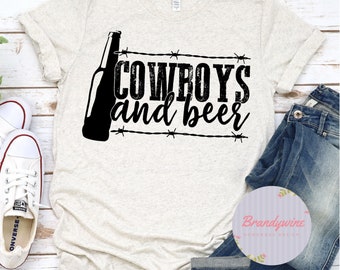 Cowboys And Beer Shirt, Western Shirt, Country Shirts, Crew Neck Tee, V-Neck Tee