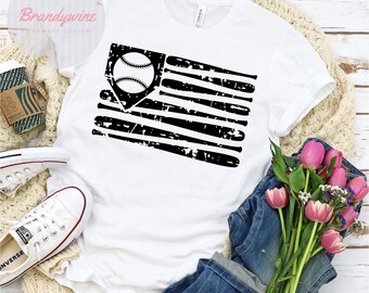 American Flag Baseball, Baseball T-Shirt, Baseball V-Neck Tee