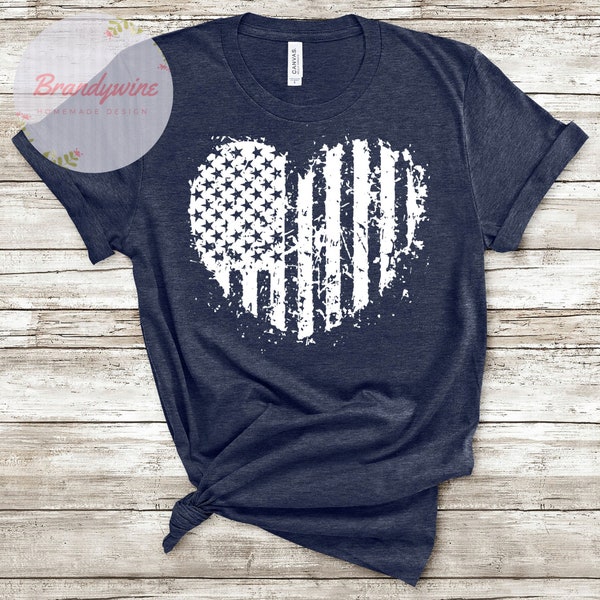 Flag Heart T-Shirt, Patriotic T-Shirt, Fourth of July T-Shirt, Flag T-Shirt, American Flag Shirt, 4th of July, Patriotic Heart