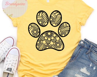 Paisley Mandala Paw Print Shirt, Dog Rescue, Cat Rescue, Gift for Pet Lovers