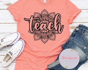 Teacher Mandala Shirt, Teacher Shirt, Teacher Gift, Gift for Teachers, Teacher Shirt, Elementary Teacher, V-Neck Tee