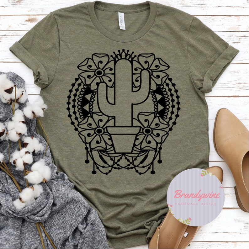 Mandala Desert Cactus T-Shirt, Fun Summer Shirt, Gift for Cactus Lovers image 1