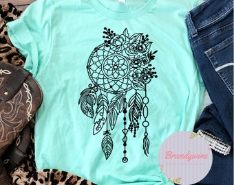 Floral Dreamcatcher Shirt, For Flower Lovers, Boho Chic Shirt, Crew Neck Tee, Tank Top