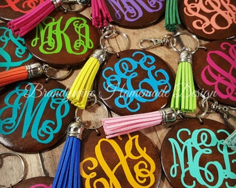 Wooden Monogrammed Keychain, Wooden Keychain, Monogram Keychain, Personalized Gift, Tassel Keychain, Graduation Gift